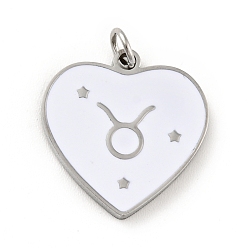 Taurus 304 Stainless Steel Pendants, with Jump Rings and Enamel, Heart, Stainless Steel Color, Taurus, 15x15x1.5mm, Hole: 2.8mm