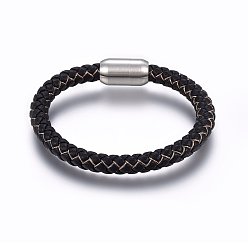 PeachPuff Leather Braided Cord Bracelet with Magnetic Clasp for Men Women, PeachPuff, 8-5/8 inch(22cm)