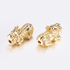 Golden Long-Lasting Plated Alloy Beads, Pi Xiu, Golden, 15x7x7~7.5mm, Hole: 1.5mm