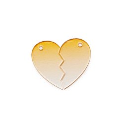 Оранжевый Заготовки для брелоков с акриловыми дисками градиентного цвета, с шариковыми цепями случайного цвета, разбитое сердце, оранжевые, разбитое сердце: 41.5x25.5x2мм