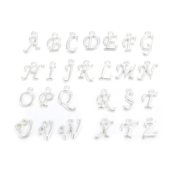 Silver Alloy Letter Pendants, Rack Plating, Letter A~Z, Silver Color Plated, 12~17x4~15x2mm, Hole: 1.5mm, 26letters, 1pc/letter, 26pcs/set