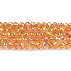 Orange Electroplate Transparent Glass Beads Strands, Rainbow Plated, Faceted Round, Orange, 3x2.5mm, Hole: 0.7mm, about 149pcs/strand, 14.57''(37cm)