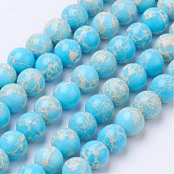 Sky Blue Synthetic Regalite/Imperial Jasper/Sea Sediment Jasper Bead Strands, Dyed, Round, Sky Blue, 8mm, Hole: 1mm, about 48~52pcs/strand, 15.3 inch~16.1 inch