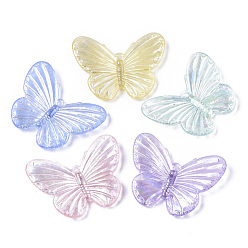 Mixed Color Transparent Acrylic Pendants, AB Color Plated, Butterfly, Mixed Color, 31x41x5mm, Hole: 1.8mm