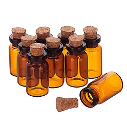 Chocolate BENECREAT Glass Bottle, with Cork Plug, Column, Chocolate, 1.3x2.4cm, Hole: 0.6cm, Capacity: 1ml(0.03 fl. oz)