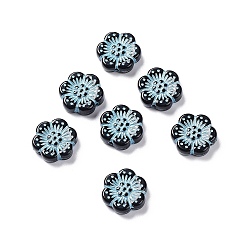 Pale Goldenrod Black Opaque Acrylic Beads, Metal Enlaced, Flower, Pale Goldenrod, 12x13x3.5~4mm, Hole: 1.2mm, about 1150pcs/500g