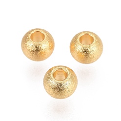 Golden 202 Stainless Steel Textured Beads, Round, Golden, 4x3mm, Hole: 1.5mm