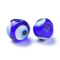 Blue Handmade Lampwork Beads, Evil Eye, Round, Blue, about 10mm in diameter, hole: 1mm