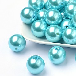 Cyan Perlas redondas de perlas de imitación de plástico abs, cian, 20 mm, Agujero: 2.5 mm, sobre 120 unidades / 500 g