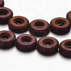 Purple Plated Electroplate Non-magnetic Synthetic Hematite Beads Strands, Frosted, Donut, Purple Plated, 8x3mm, Hole: 1mm, about 47pcs/strand, 15.7 inch