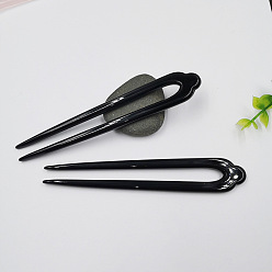 Black Cellulose Acetate(Resin) Hair Forks, Vintage Decorative Hair Accessories, U-shaped, Black, 130mm