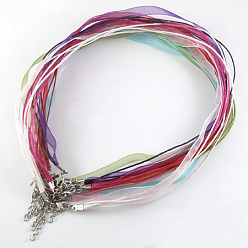 Mixed Color Jewelry Making Necklace Cord, Organza Ribbon & Waxed Cotton Cord & Platinum Plated Iron Clasp, Mixed Color, 16.9 inch(43cm), 6mm