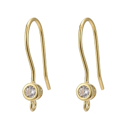 Golden 925 Sterling Silver, with Micro Pave Cubic Zirconia Earring Hooks, Golden, 18.5x3.5mm, Hole: 1mm, 20 Gauge, Pin: 0.8mm