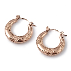 Rose Gold Ion Plating(IP) 304 Stainless Steel Round Hoop Earrings for Women, Rose Gold, 21.5x20x3.5mm, Pin: 0.6mm