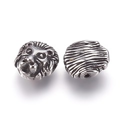 Plata Antigua 304 bolas de acero inoxidable, león, plata antigua, 12x11x6 mm, agujero: 1.2 mm