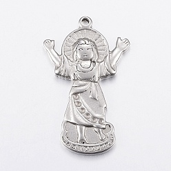 Stainless Steel Color 304 Stainless Steel Pendant Rhinestone Settings, Jesus, For Easter, Stainless Steel Color, 40x25x3.5mm, Hole: 2mm, Fit for 1.5mm Rhinestone