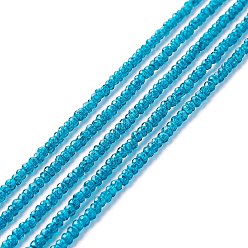 Deep Sky Blue Transparent Glass Beads Strands, Faceted, Round, Deep Sky Blue, 2mm, Hole: 0.6mm, about 182~201pcs/strand, 14.57~15.24 inch((37~38.7cm)