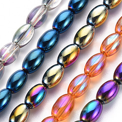 Couleur Mélangete Perles en verre electroplate, ovale, couleur mixte, 6.5x4.5mm, Trou: 1mm, Environ 60~65 pcs/chapelet, 15.16~15.94 pouces (38.5cm~40.5cm)