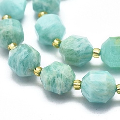 Amazonite Natural Amazonite Beads Strands, Faceted, Round, 9~10mm, Hole: 1mm, about 31~33pcs/Strand, 14.5 inch~15.9 inch(37~40.5cm)