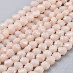 Pêche Chapelets de perles en verre, facette, plat rond, peachpuff, 6x4mm, Trou: 1.2mm, Environ 98 pcs/chapelet, 22 pouce (53.5 cm)
