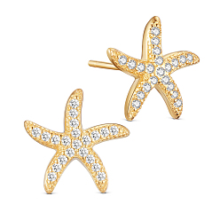 Golden SHEGRACE 925 Sterling Silver Stud Earrings, with Micro Pave AAA Cubic Zirconia Starfish/Sea Stars, Real 18K Gold Plated, Golden, 11mm
Packing Size: 53x53x37mm