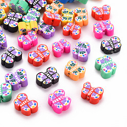 Mixed Color Handmade Polymer Clay Beads, Butterfly, Mixed Color, 6~8x9.5~11.5x4mm, Hole: 1.2mm