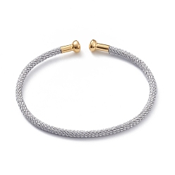 Silver Braided Carbon Steel Wire Bracelet Making, with Golden Plated Brass End Caps, Silver, 0.25cm, Inner Diameter: 2-3/8 inch(6.1cm)