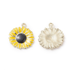Black Alloy Pendants, with Enamel, Flower/Daisy, Light Gold, Black, 28.5x26x2.5mm, Hole: 2.5mm
