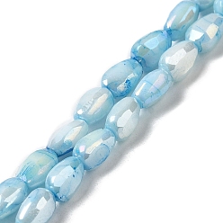Light Sky Blue Electroplate Glass Beads Strands, Rainbow Plated, Faceted, Teardrop, Light Sky Blue, 6.5x4.5x3.5mm, Hole: 1mm, about 70pcs/strand, 17.72''(45cm)
