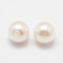 Blanc Floral Perles nacrées de coquilles, Grade a, ronde, la moitié foré, floral blanc, 3mm, Trou: 0.7~1mm