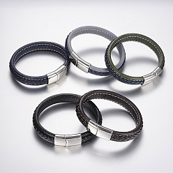 Mixed Color Braided Leather Cord Bracelets, with 304 Stainless Steel Magnetic Clasps, Mixed Color, 8-5/8 inch(220mm), 29x14x8mm