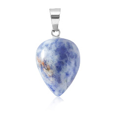 Sodalite Natural Sodalite Pendants, Teardrop Charms with Platinum Plated Metal Snap on Bails, 26x16mm