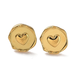 Настоящее золото 18K Ионное покрытие (IP) 304 плоские круглые серьги из нержавеющей стали с серьгами-сердцами для женщин, реальный 18 k позолоченный, 13x12.5 мм