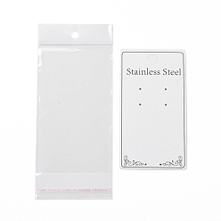 White Paper Display Cards, with OPP Cellophane Bags, for Bracelet, Necklace, Earring Storage, Rectangle with Word Stainless Steel Pattern, White, Card: 13x7x0.05cm, Bag: 19x8x0.02mm