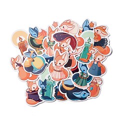 Mixed Color Fox Paper Stickers Set, Waterproof Adhesive Label Stickers, for Water Bottles, Laptop, Luggage, Cup, Computer, Mobile Phone, Skateboard, Guitar Stickers, Mixed Color, 3.8~7.7x4.1~6.6x0.02cm, 50pc/bag