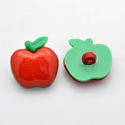 Красный Акриловые пуговицы с хвостовиком, 1-луночное, окрашенные, яблоко, красные, 22x21x6 мм, отверстие : 4 мм