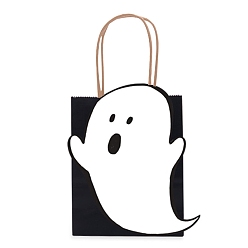 Black 10Pcs Halloween Ghost Paper Candy Bags with Handles, Gift Bag Party Favors, Rectangle, Black, 16x8x21cm