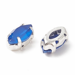 Azul Capri Cose en el rhinestone, estilo de imitación de jade, diamantes de imitación de cristal, con ajustes de punta de latón plateado color plata, facetados, ojo del caballo, capri azul, 10x5x4 mm, agujero: 0.8 mm