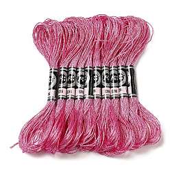 Fuchsia 10 Skeins 12-Ply Metallic Polyester Embroidery Floss, Glitter Cross Stitch Threads for Craft Needlework Hand Embroidery, Friendship Bracelets Braided String, Fuchsia, 0.8mm, about 8.75 Yards(8m)/skein