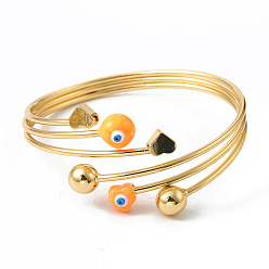 Dark Orange Brass Cuff Bangles, Enamel Evil Eye Bangles for Women, Real 18K Gold Plated, Dark Orange, Inner Diameter: 2-1/4 inch(5.7cm)