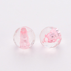 Pink Abalorios de acrílico transparentes, rondo, facetados, rosa, 6x5.5 mm, agujero: 1.4 mm, Sobre 4160 unidades / 500 g