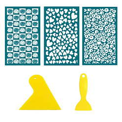 Teal 3Pcs 3 Styles Rose Heart Lip Polyester Silk Screen Printing Stencil, Reusable Polymer Clay Silkscreen Tool, for DIY Polymer Clay Earrings Making, with 2 Style Plastic Scraper, Teal, 160x100mm, 1pc/style