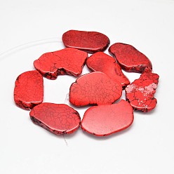 Rouge Brins de perles de magnésite naturelle teints, nuggets, rouge, 18~24x28~36x5~6mm, Trou: 0.8mm