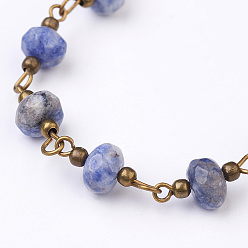 Jaspe Avec Point Bleu Chaînes en perles de jaspe fait main tache bleue, non soudée, pour colliers bracelets de décision, avec épingle à œil en laiton, bronze antique, environ 39.37 pouces (1 m)/brin