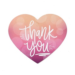 Hot Pink Coated Paper Thank You Greeting Card, Heart with Word Thank You Pattern, for Thanksgiving Day, Hot Pink, 60x70x0.3mm, Hole: 4mm, 30pcs/bag