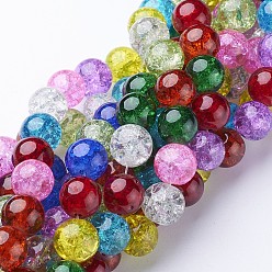 Mixed Color Crackle Glass Beads Strands, Round, Mixed Color, 12mm, Hole: 1mm, about 34pcs/strand, 16 inch