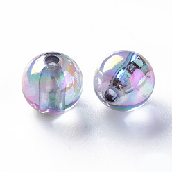Lavande Perles acryliques transparentes, de couleur plaquée ab , ronde, lavande, 12x11mm, Trou: 2.5mm, environ566 pcs / 500 g