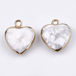 Howlite Electroplate Natural Howlite Pendants, with Cadmium Free & Nickel Free & Lead Free Iron Findings, Faceted, Heart, Golden, 16~17x14~15x6~7mm, Hole: 1.8mm