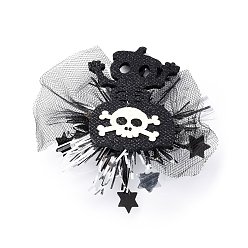 Skull Sac de bonbons thème halloween pinces à cheveux alligator en feutre, avec pinces en fer et organza, pour enfant, crane, 94x83x15mm