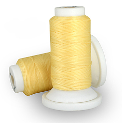 Champagne Yellow Flat Waxed Polyester Cord, for Leather Sewing Stitching, Champagne Yellow, 0.8mm, about 54.68 yards(50m)/roll